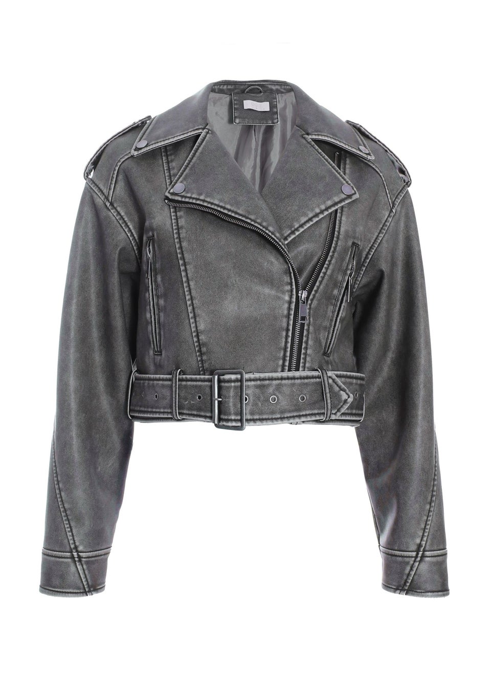 Grey faux biker jacket hot sale