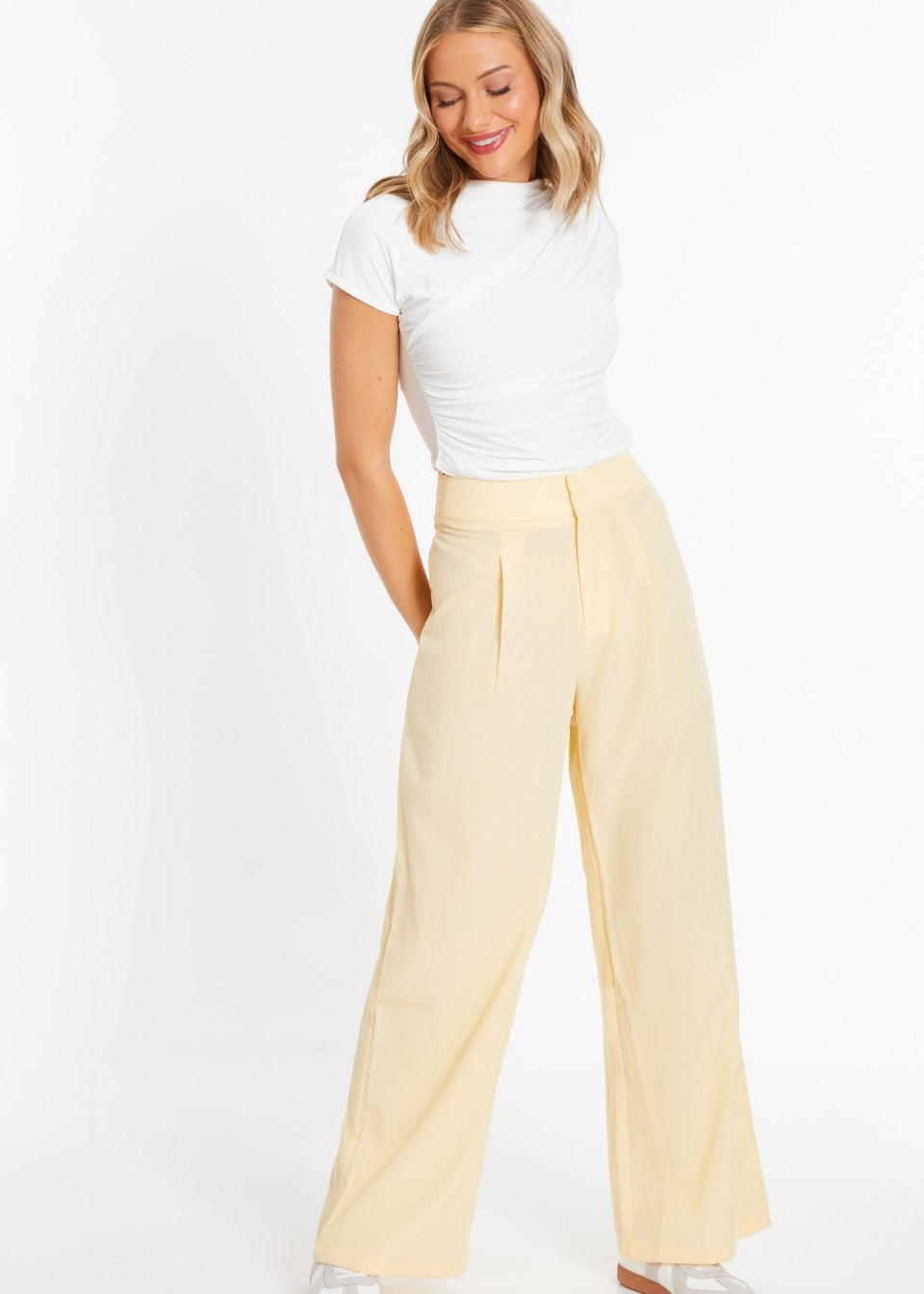 Quiz Yellow Linen Palazzo Trousers Matalan