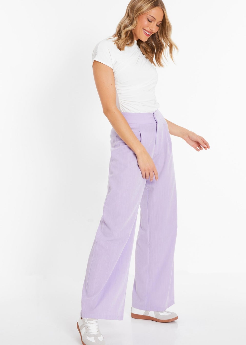 Quiz Purple Linen Look Palazzo Trousers