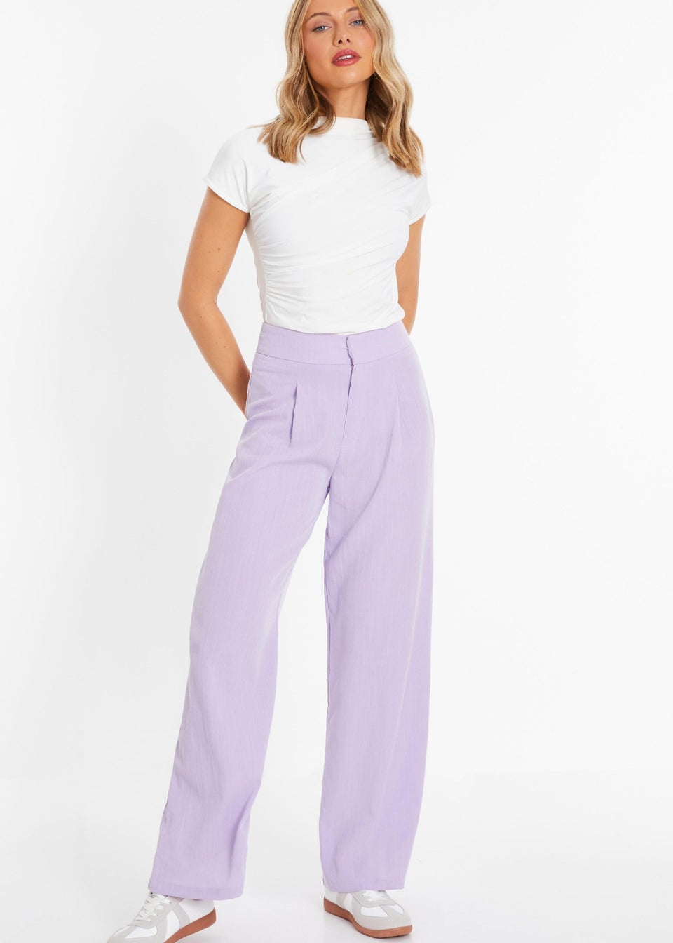 Quiz Purple Linen Palazzo Trousers Matalan