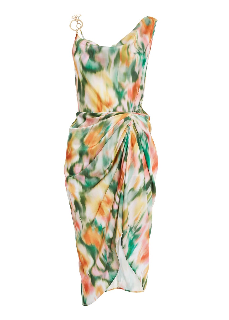 Quiz Multi Satin Marble Print Ruched Midi Dress