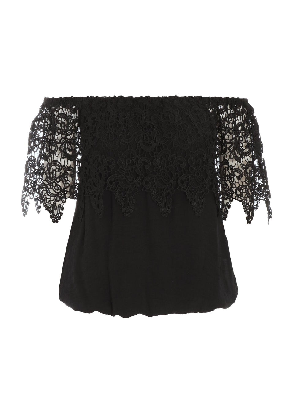 Quiz Black Crochet Bardot Top
