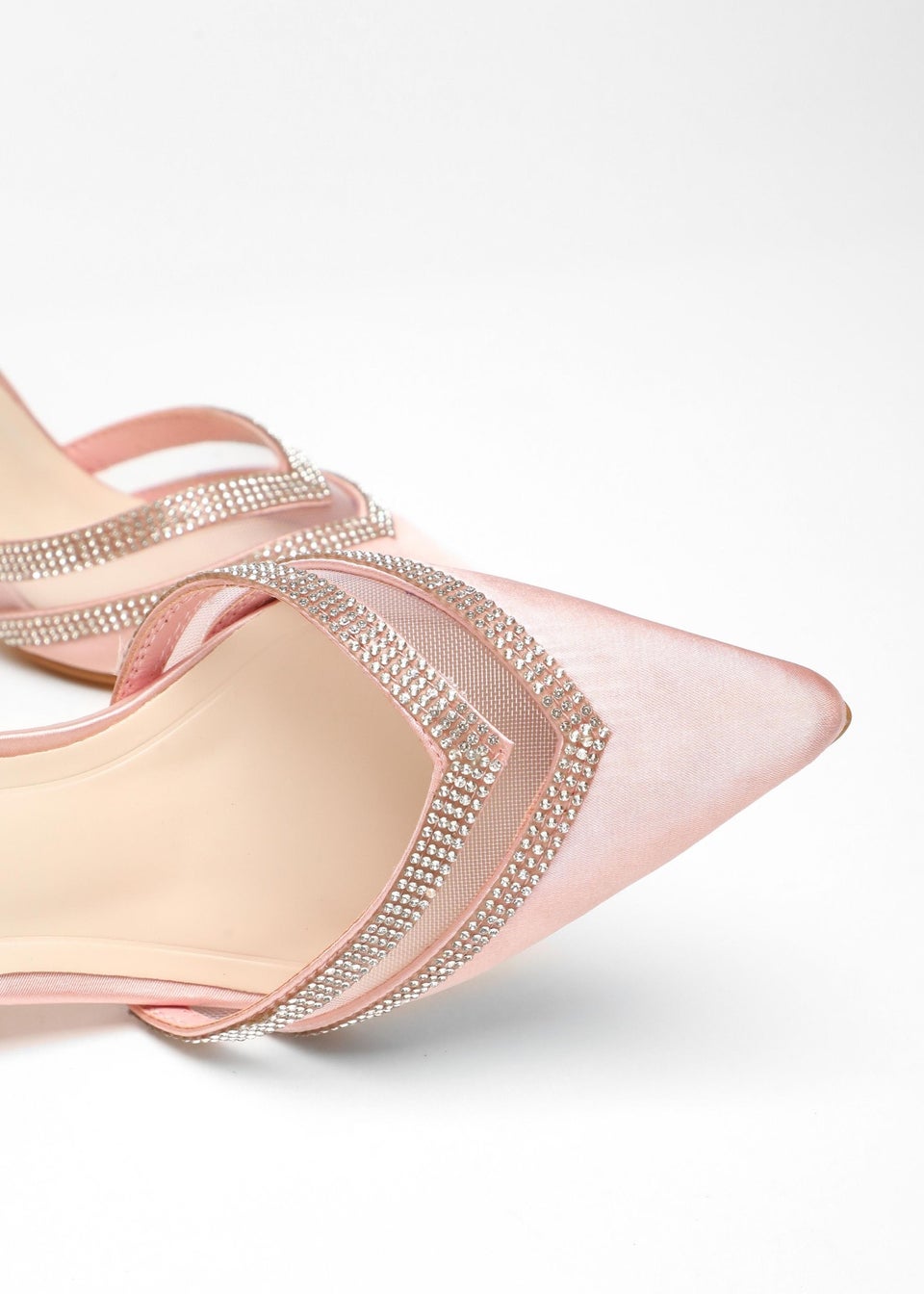 Quiz Pink Diamante Mesh Court Heels Matalan