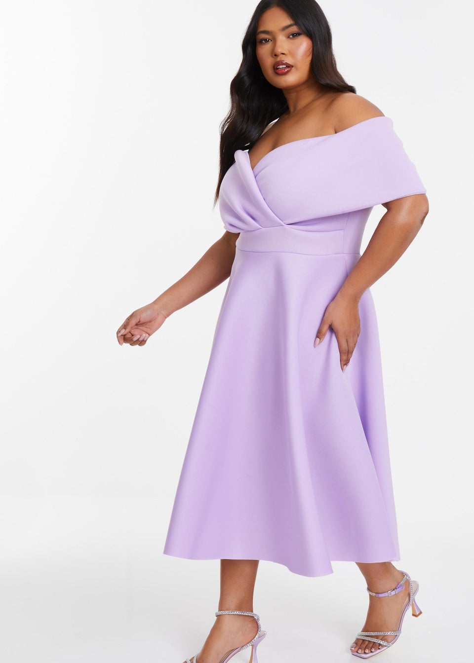 Quiz Purple Curve Midi Skater Dress