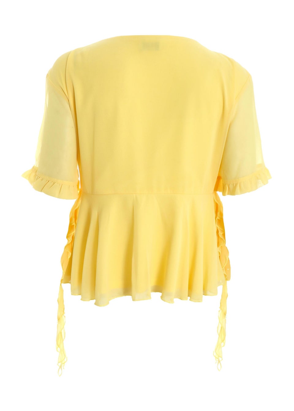 Quiz Yellow Curve Ruffle Peplum Top