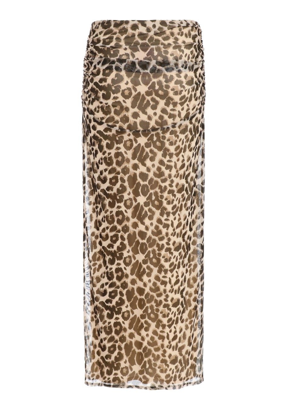 Quiz Stone Leopard Print Mesh Maxi Skirt Matalan