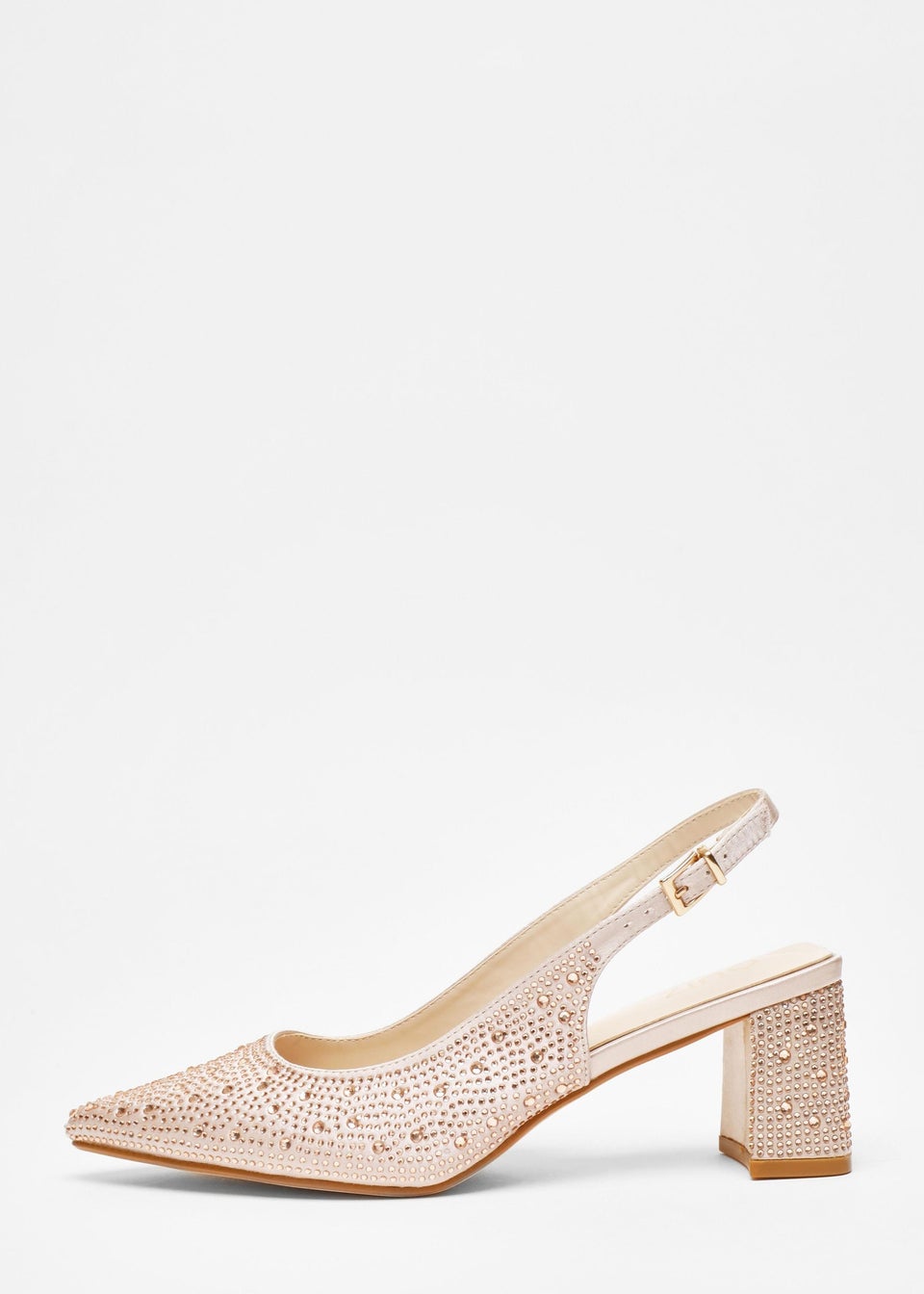 Quiz Cream Diamante Slingback Block Heel