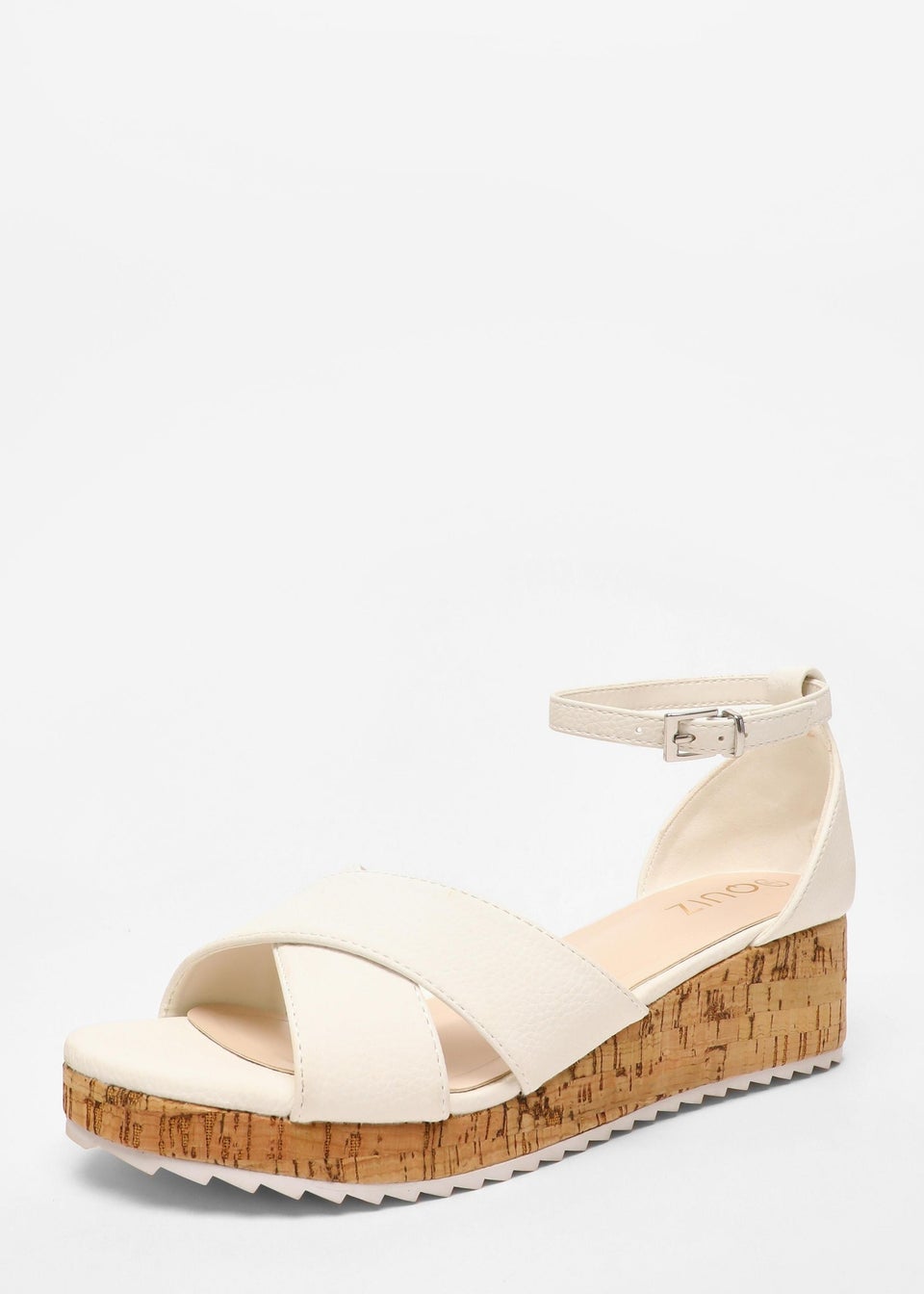 Quiz White Faux Leather Cross Strap Low Wedges