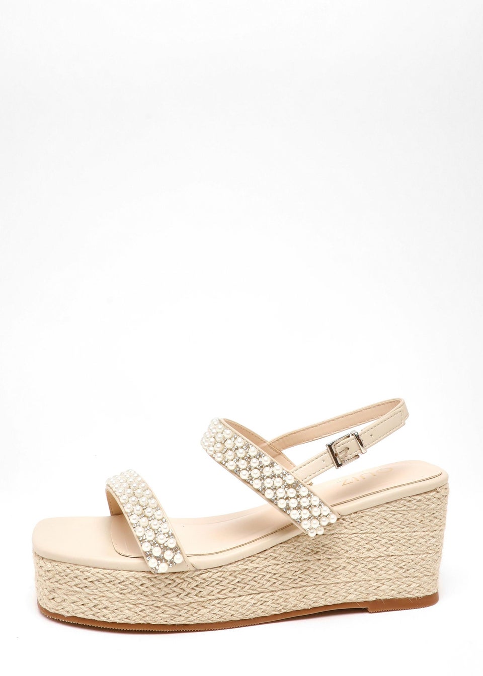 Quiz Natural Pearl Strap Woven Wedges