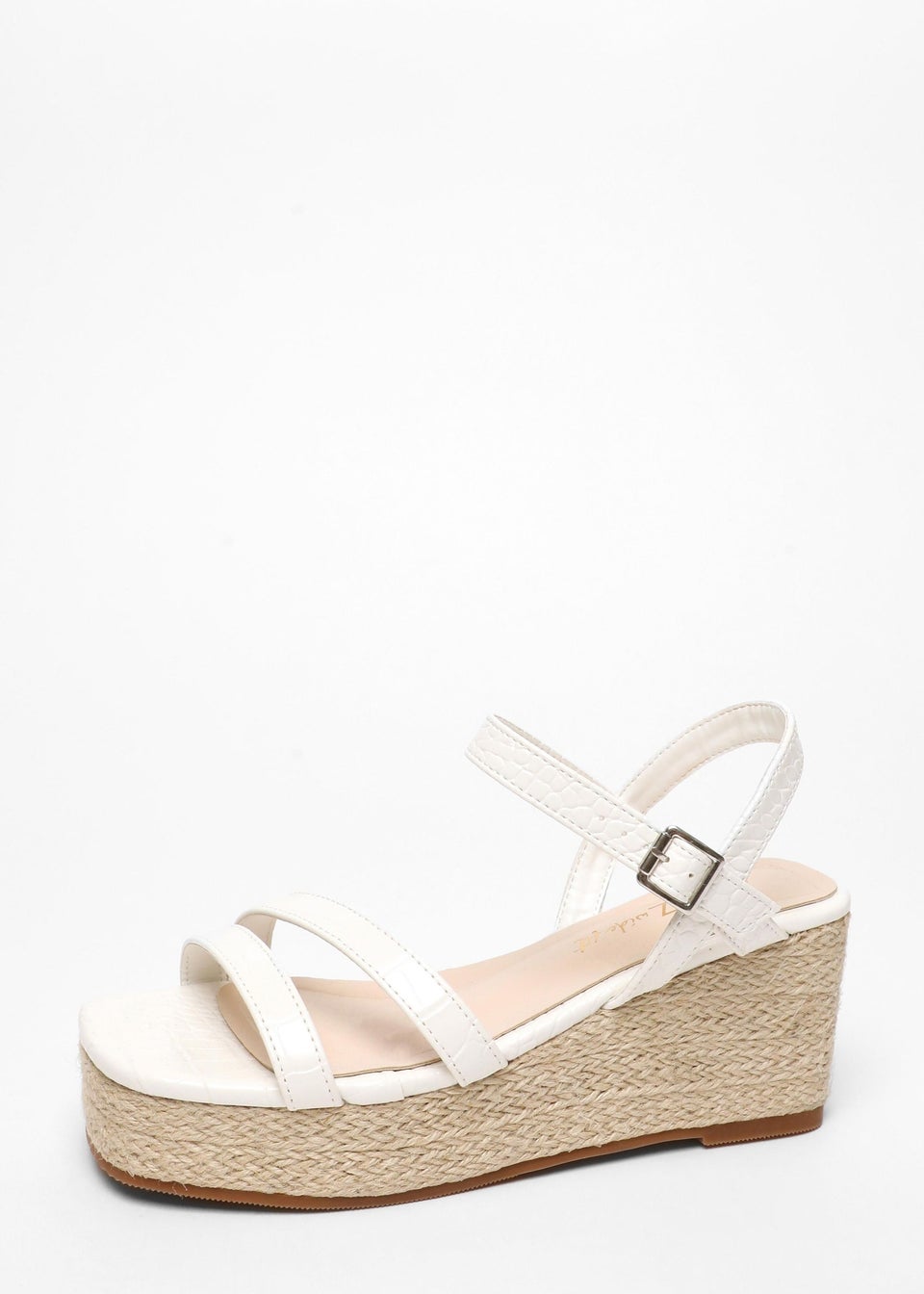 Quiz White Wide Fit Faux Leather Croc Wedges