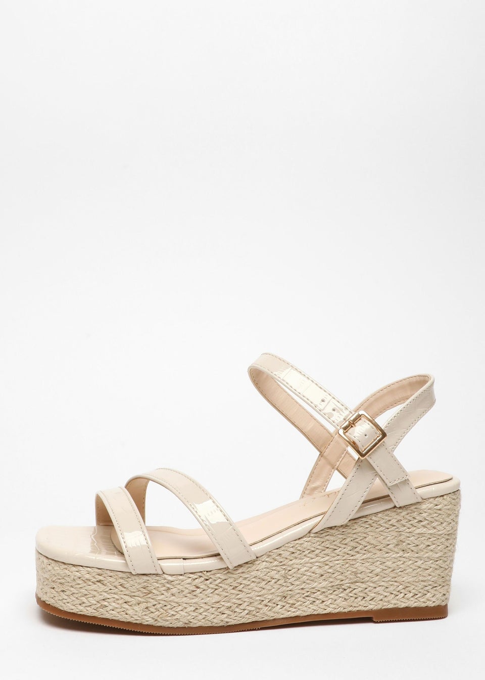 Quiz Natural Wide Fit Faux Leather Croc Wedges