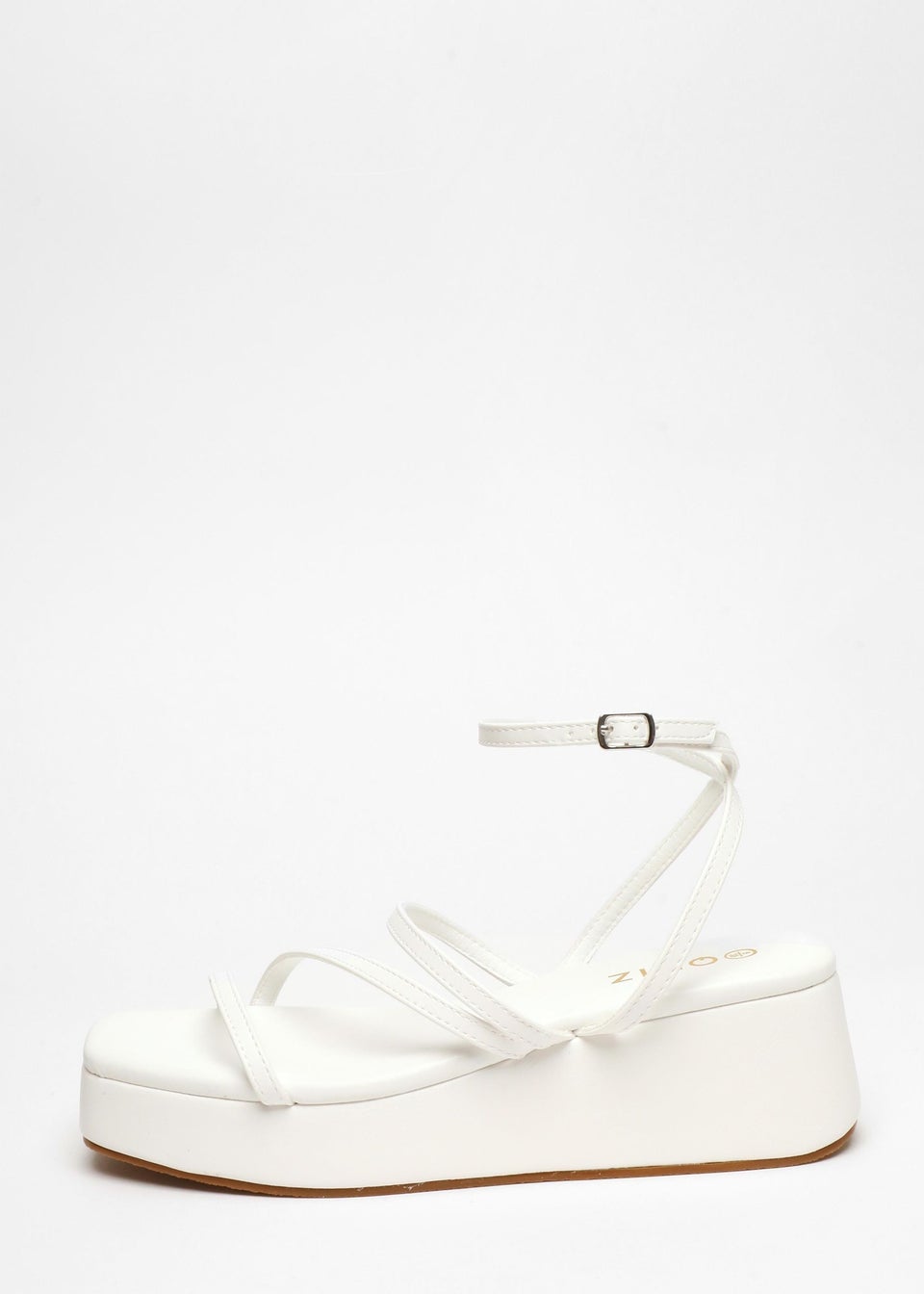 Quiz White Faux Leather Strappy Flatform Sandals