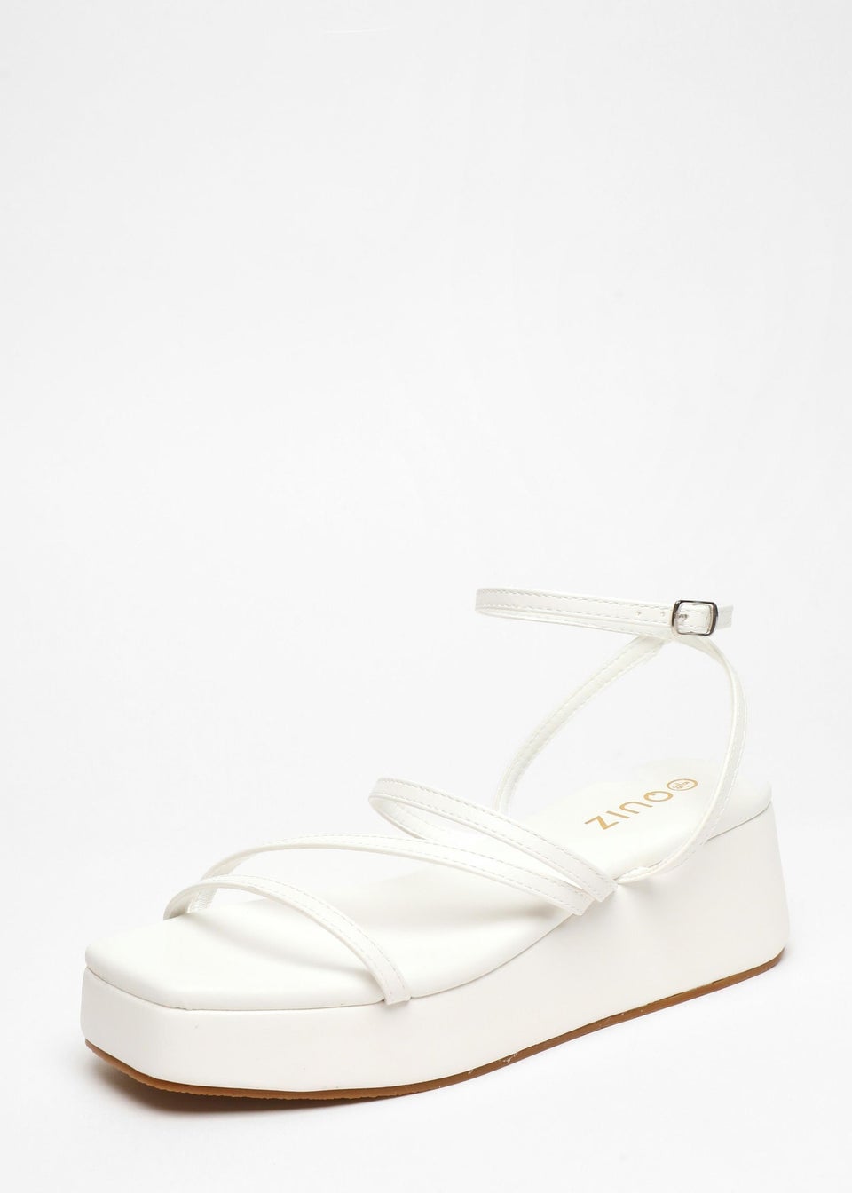 Quiz White Faux Leather Strappy Flatform Sandals