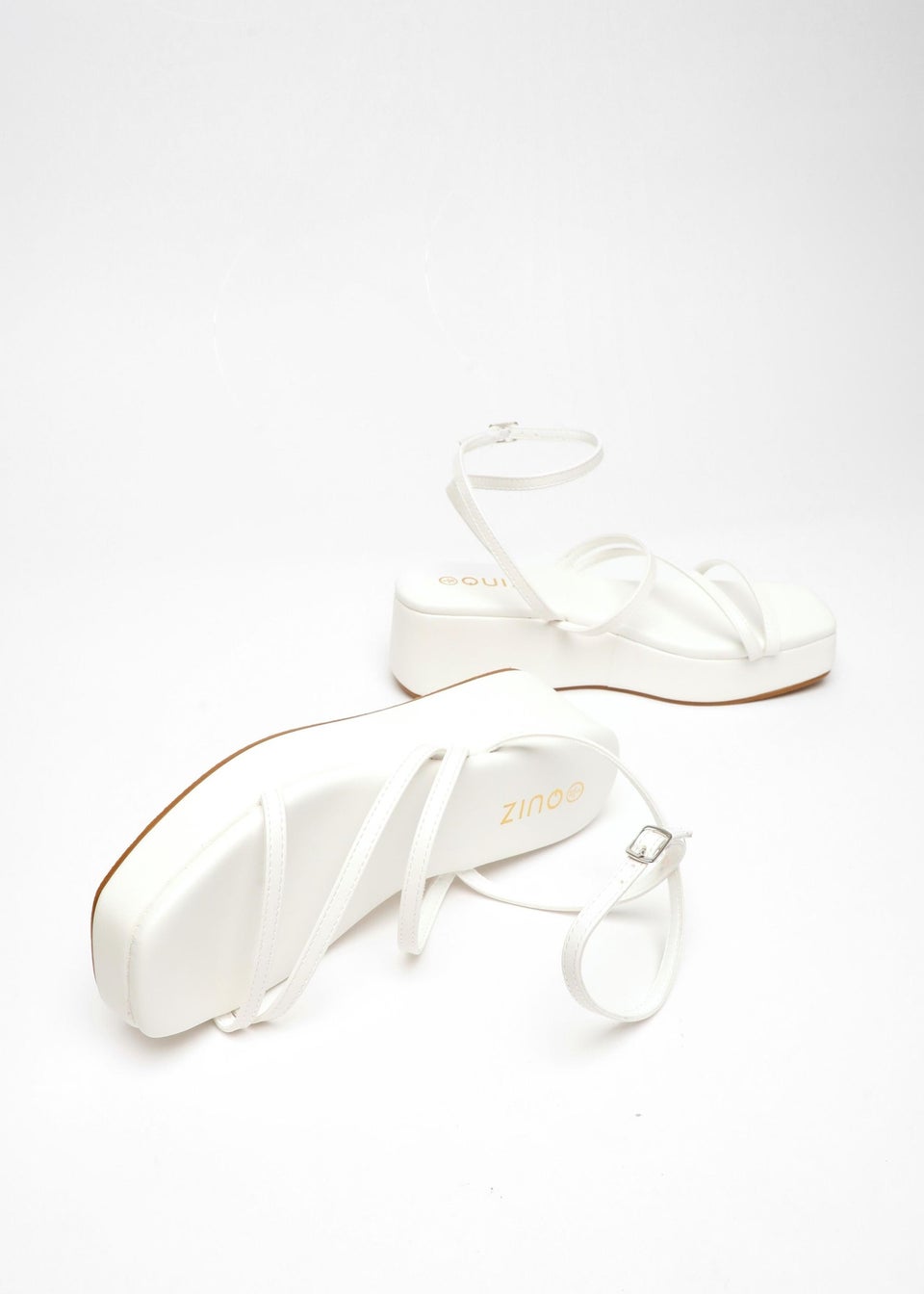 Quiz White Faux Leather Strappy Flatform Sandals