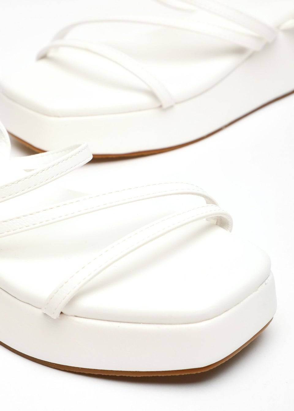 Quiz White Faux Leather Strappy Flatform Sandals