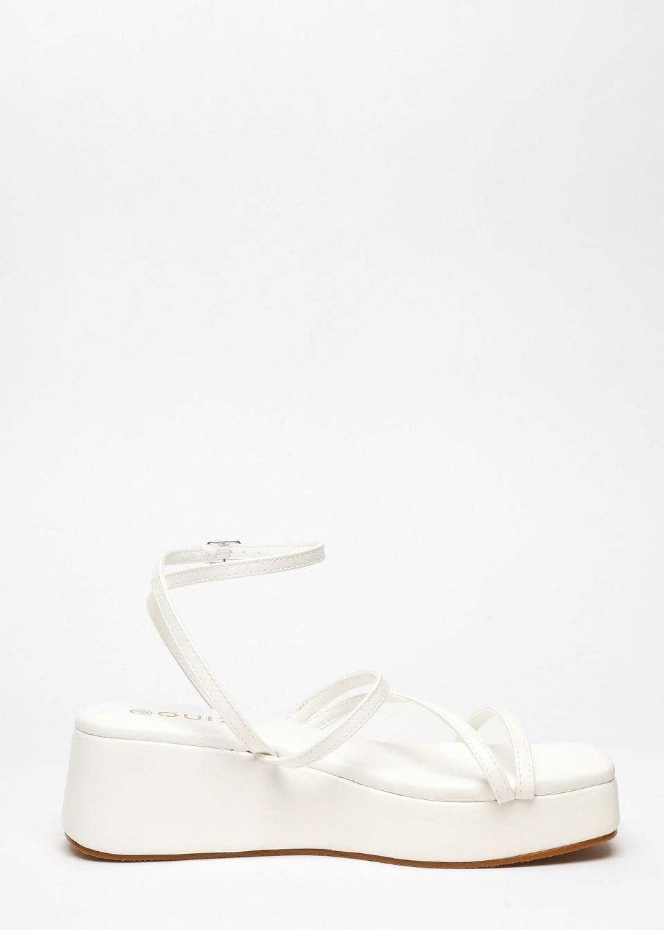 Quiz White Faux Leather Strappy Flatform Sandals