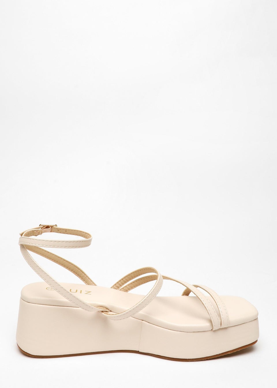 Quiz Natural Faux Leather Strappy Flatform Sandals