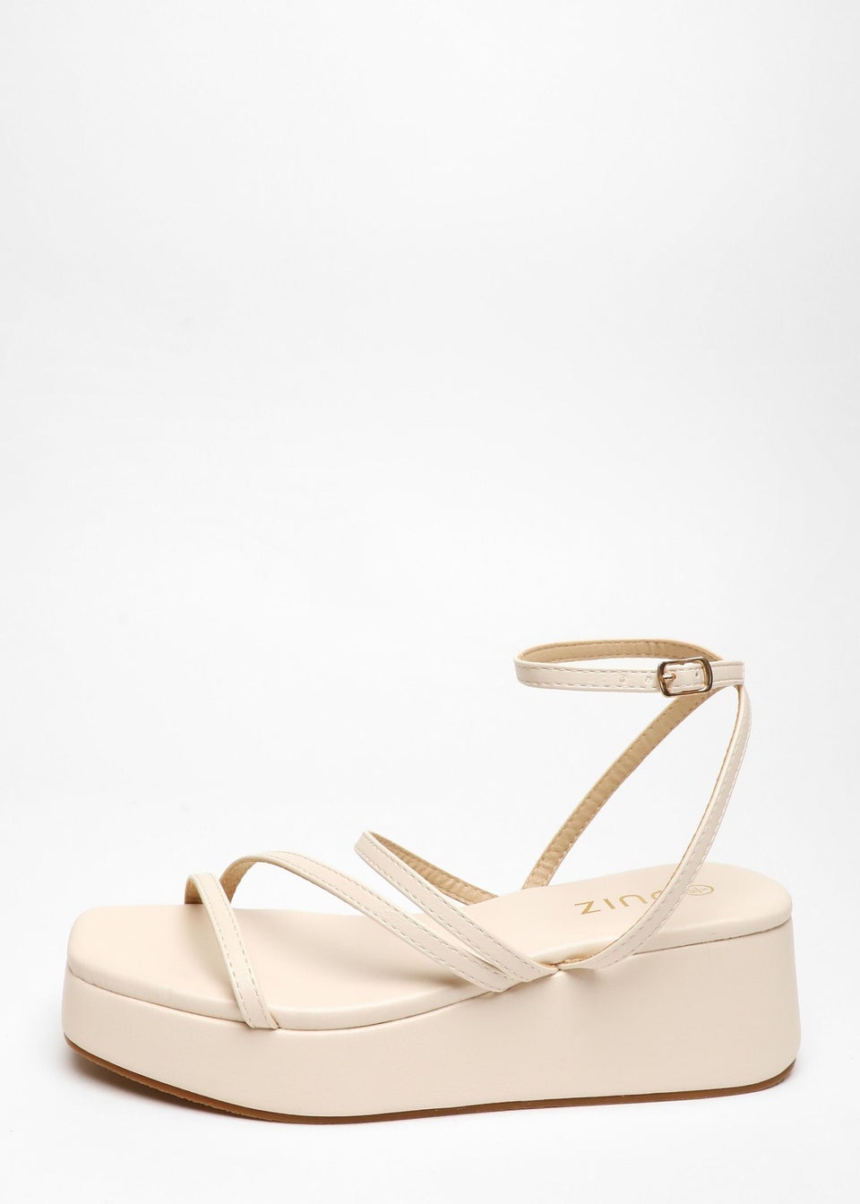 Quiz Natural Faux Leather Strappy Flatform Sandals