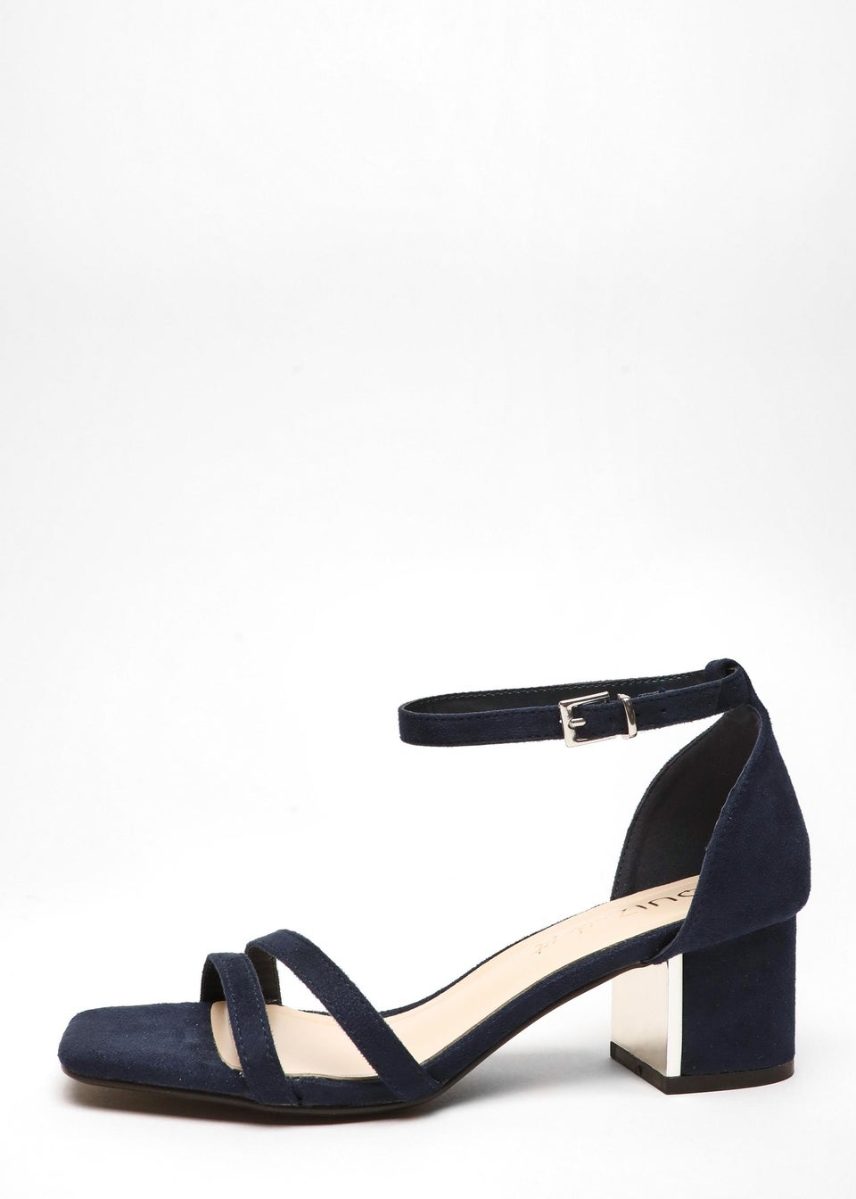 Quiz Navy Wide Fit Strappy Low Block Heeled Sandals Matalan