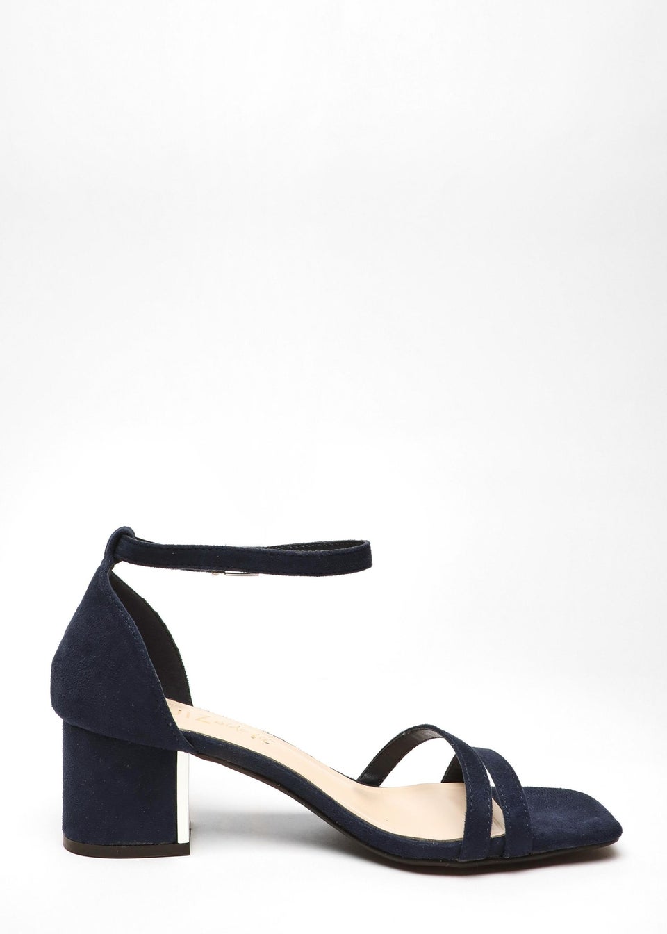 Quiz Navy Wide Fit Strappy Low Block Heeled Sandals