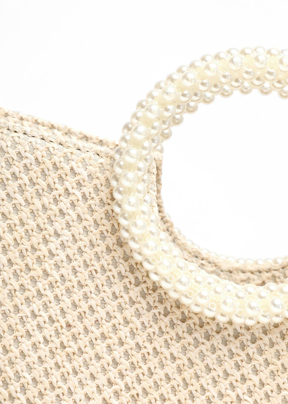 Quiz Cream Woven Pearl Handle Bag