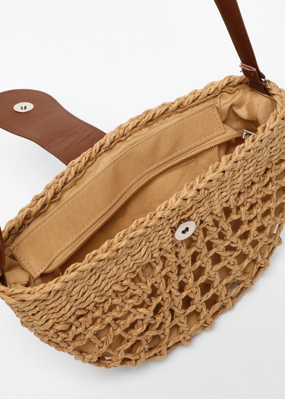Quiz Brown Straw Crossbody Bag