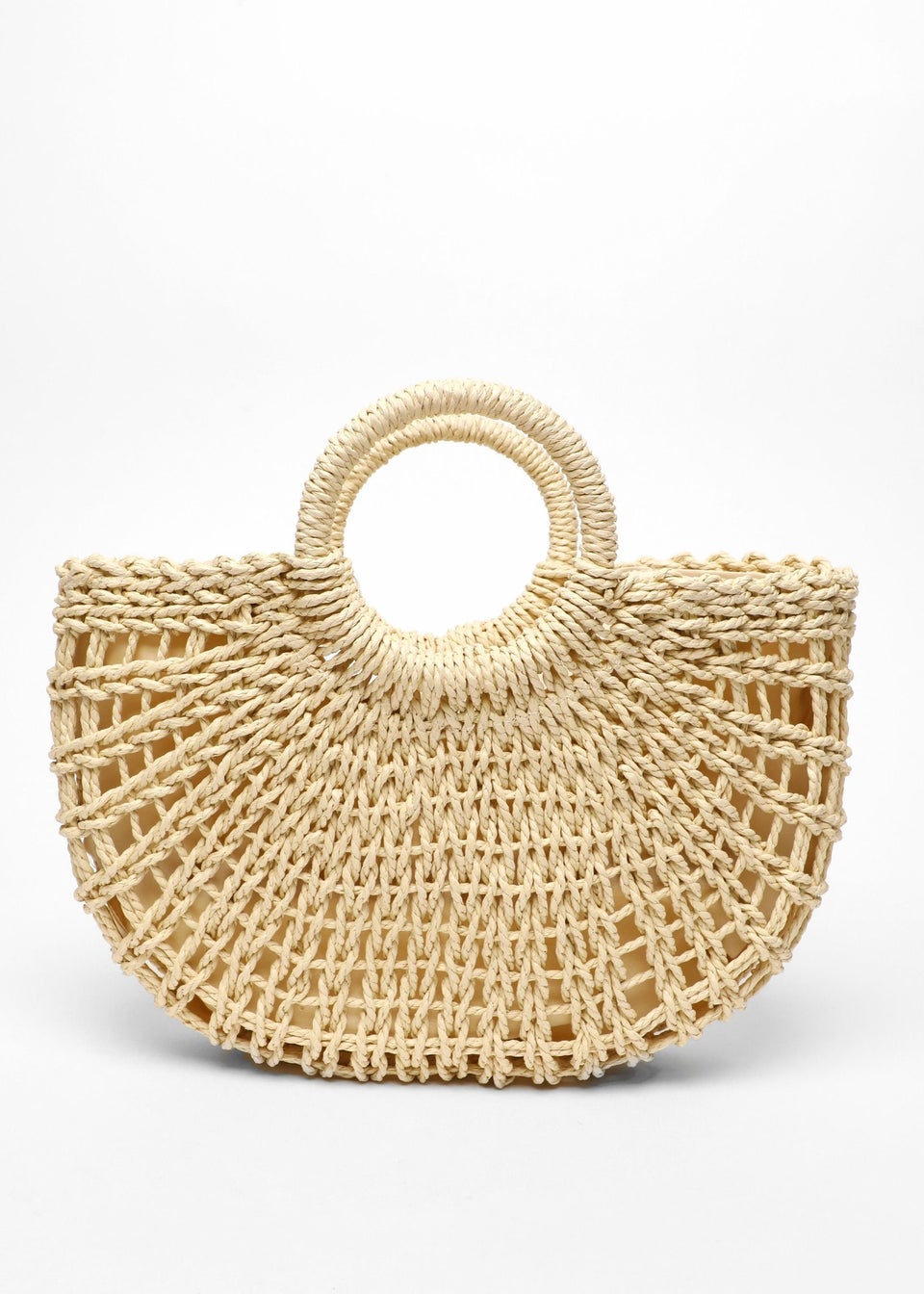 Quiz Brown Straw Round Handle Bag Matalan