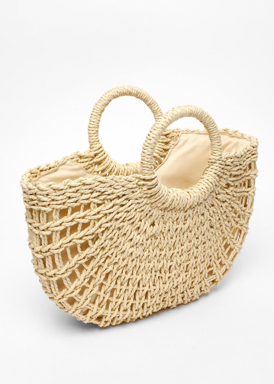 Quiz Brown Straw Round Handle Bag Matalan