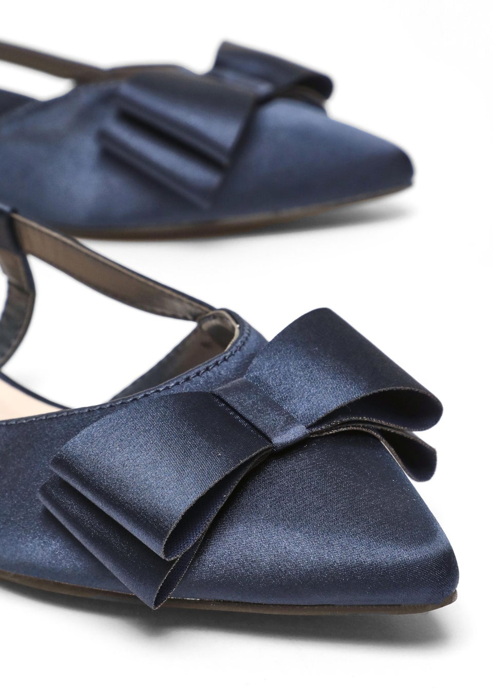 Quiz Navy Satin Bow Slingback Flat Pumps Matalan