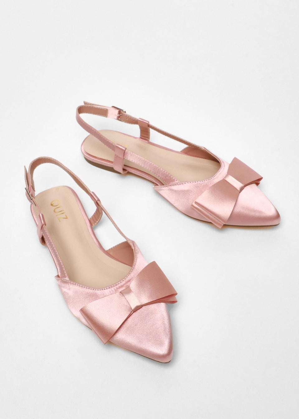 Quiz Pink Satin Bow Slingback Flat Pumps