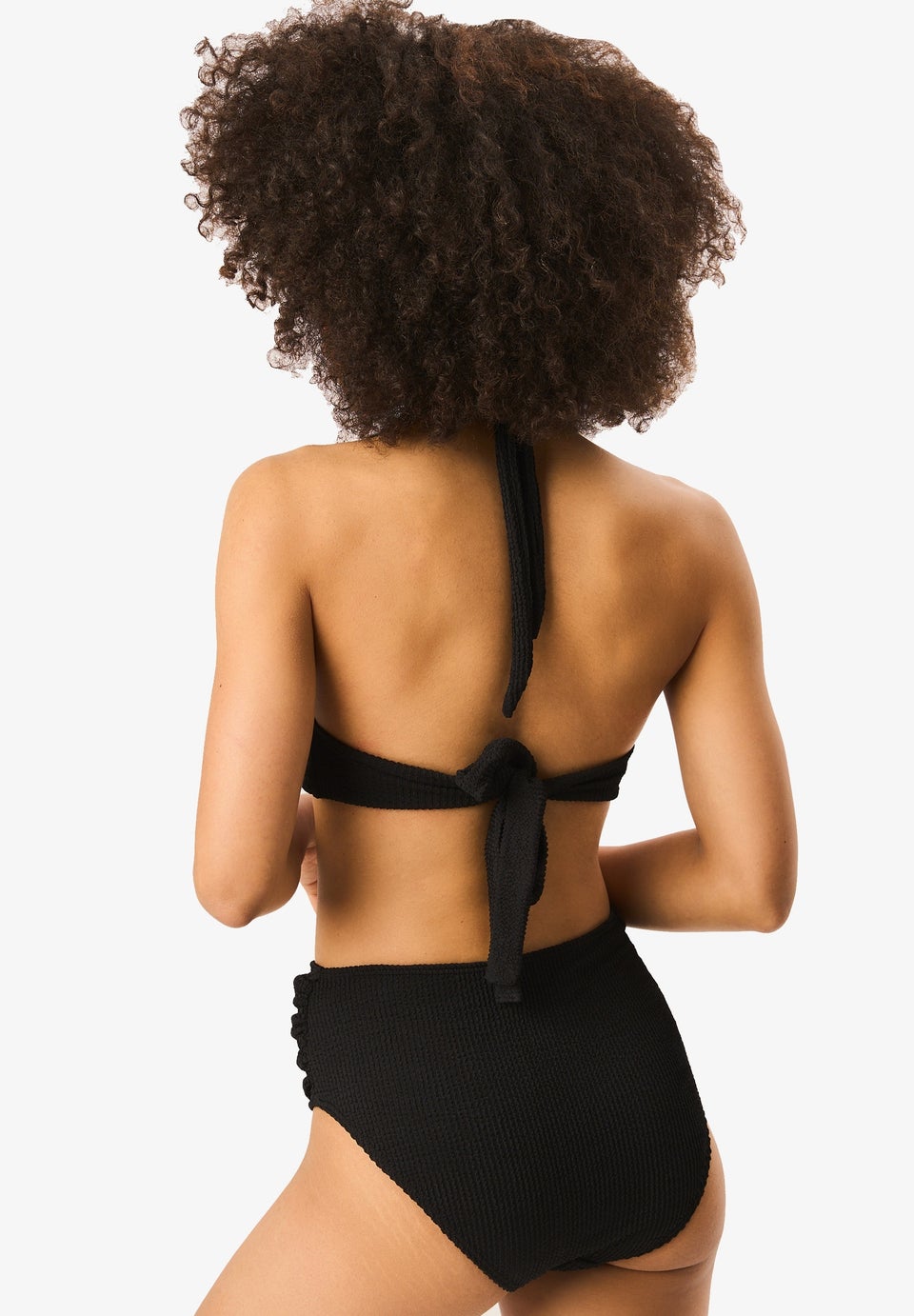 Gini London Black Textured Halter Bikini Top With Ring Belt Detail