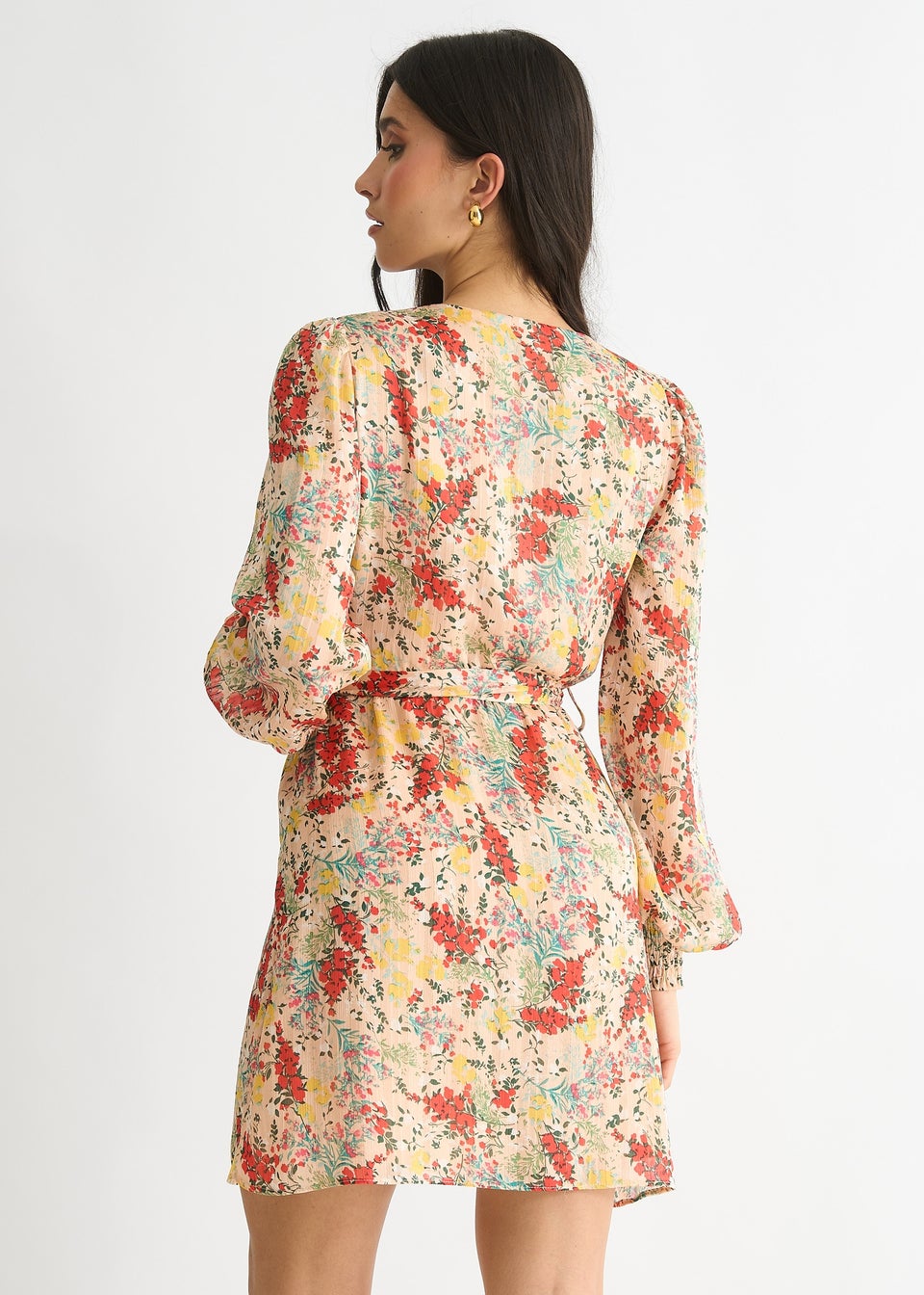 Gini London Multi Colour Stripe Chiffon Jacquard Wrap Mini Dress