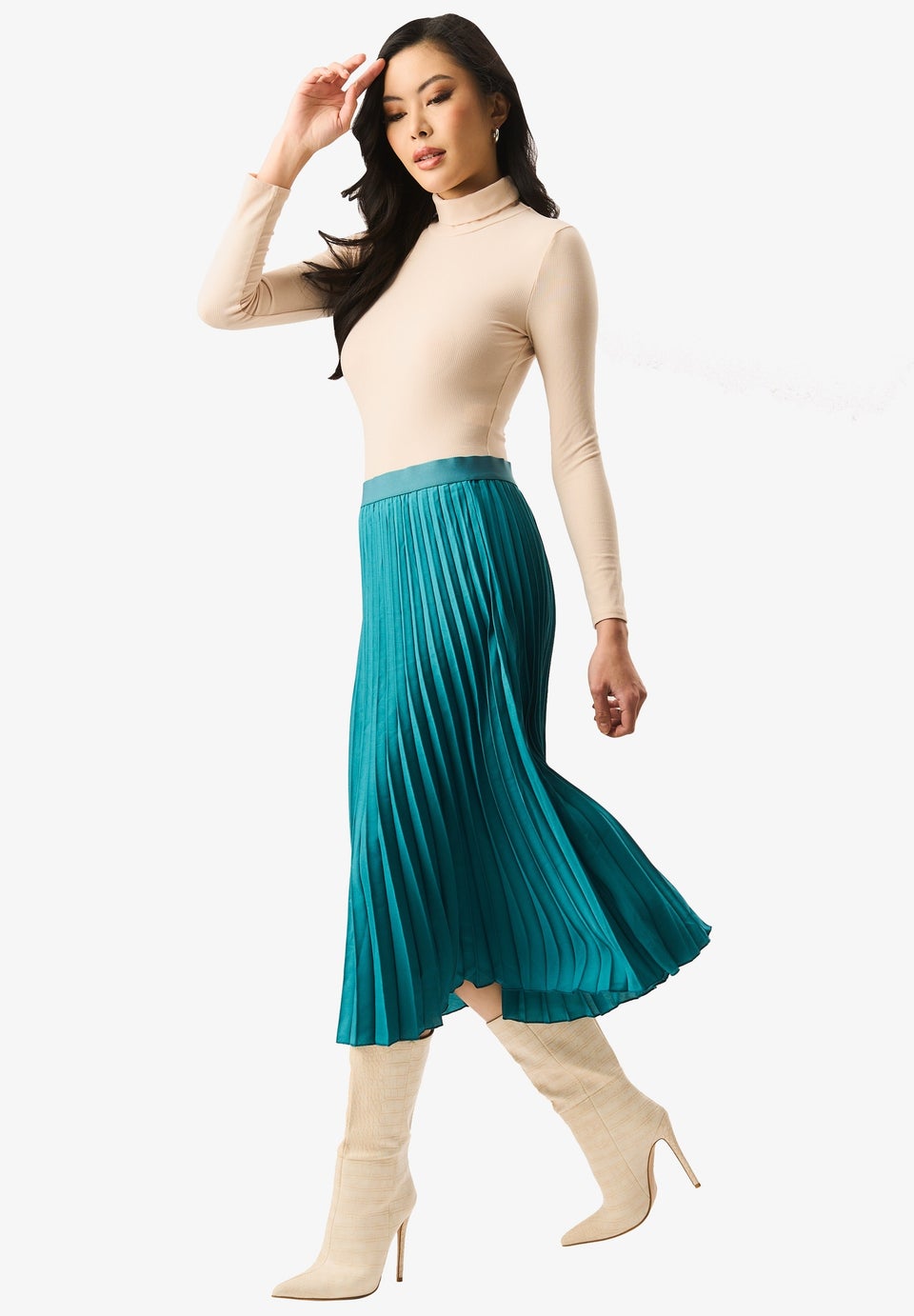 Gini London Teal Pleated Midi Skirt