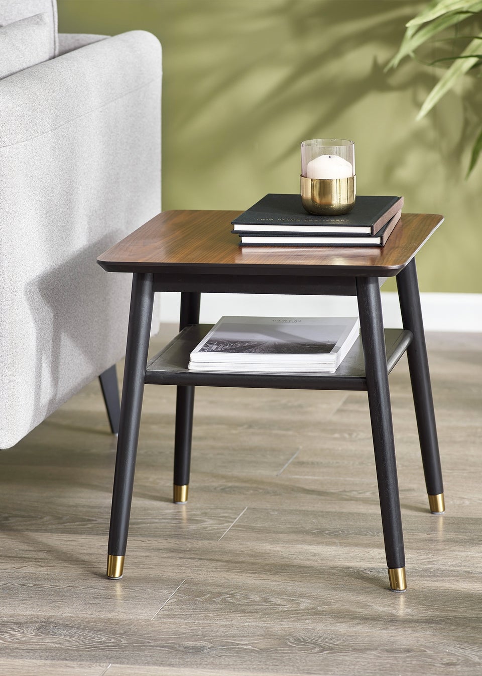 Julian Bowen Walnut Findlay Lamp Table With Shelf (45 x 45 x 45cm)