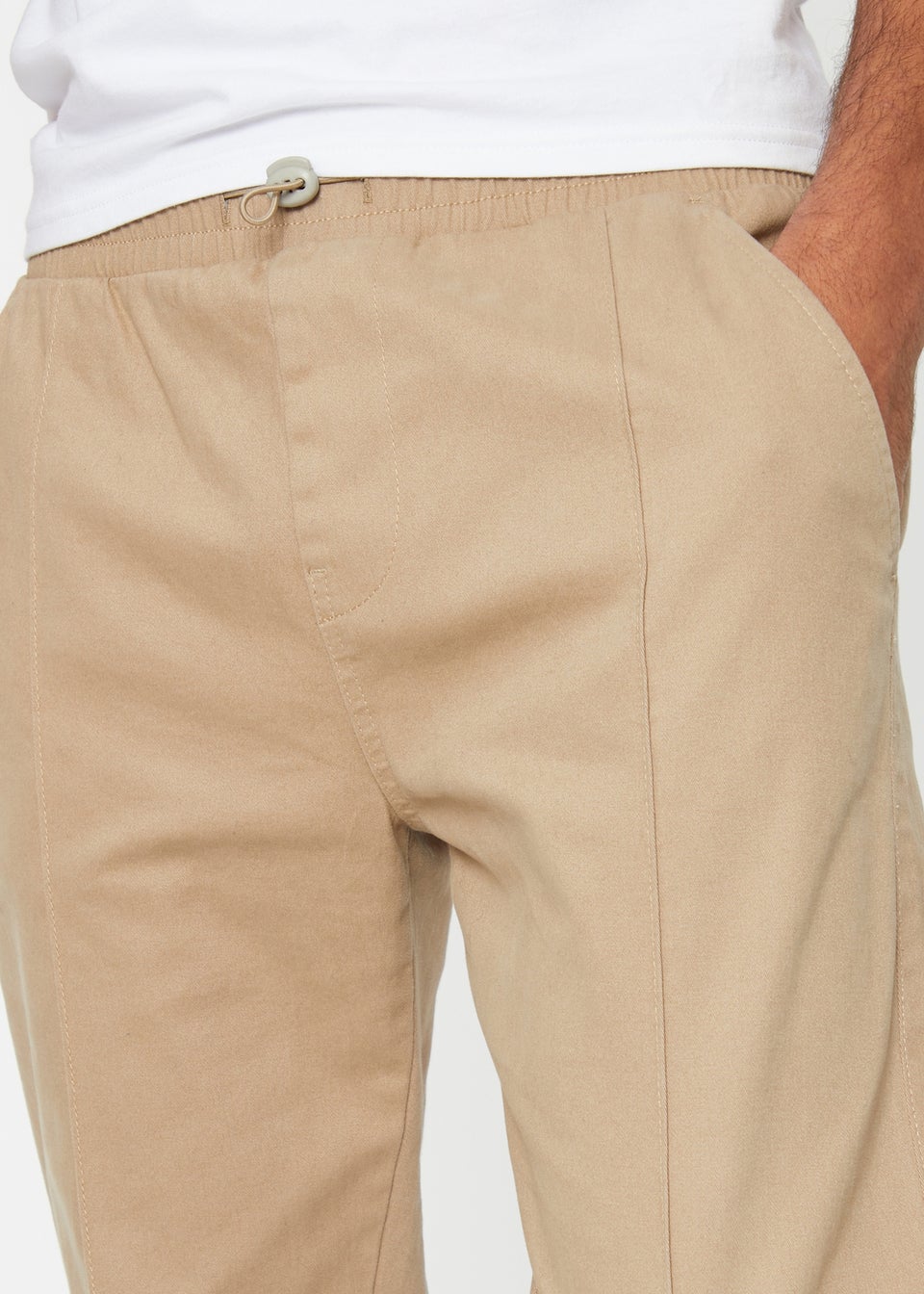 Threadbare Stone Cuffed Slim Fit Casual Trousers With Stretch