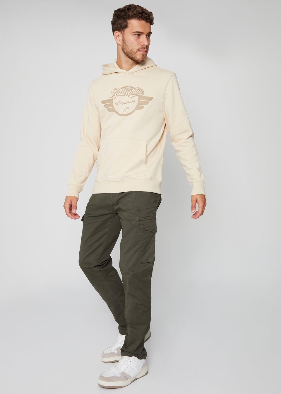 Threadbare Khaki Cotton Cargo Trousers With Stretch