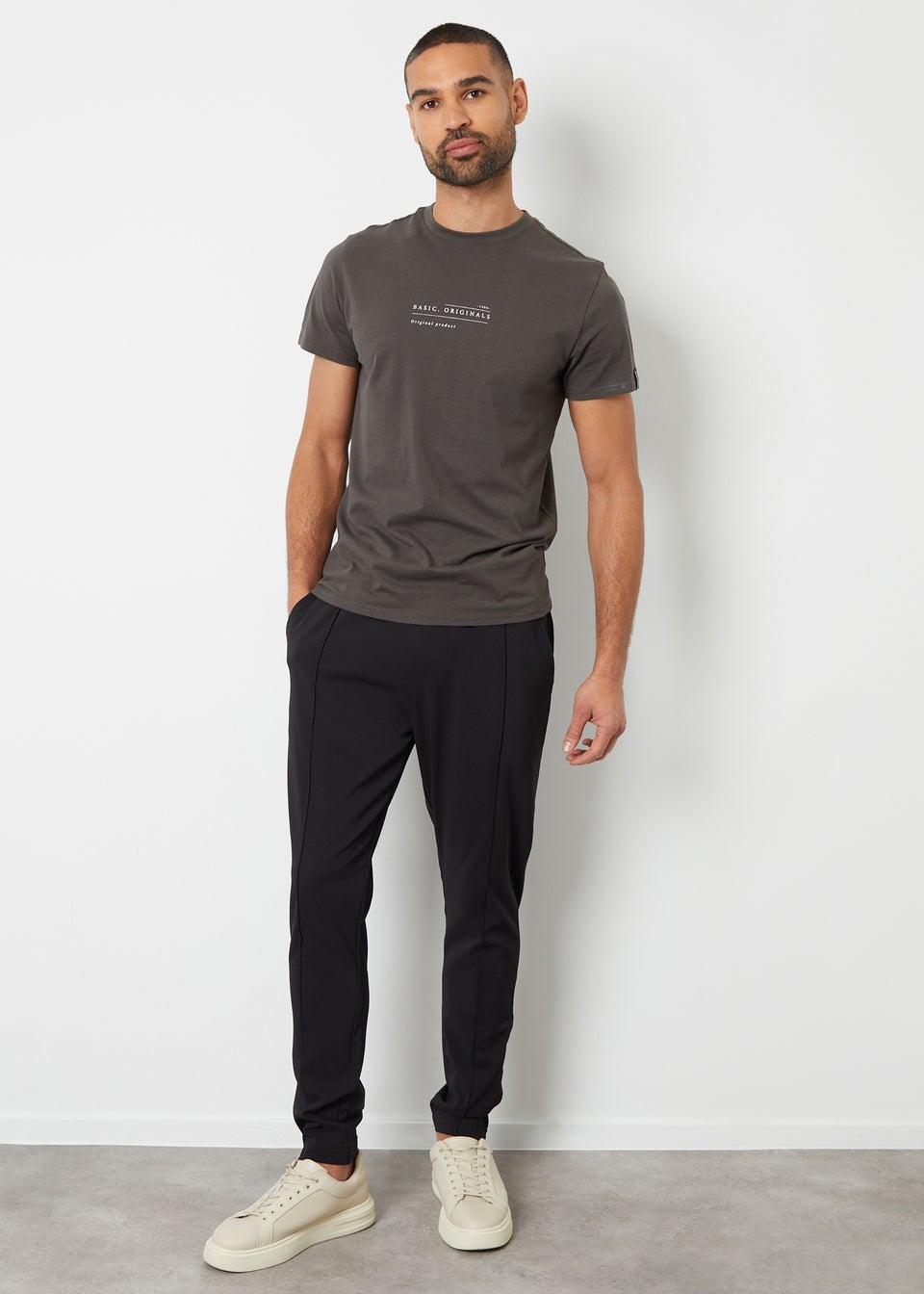Threadbare Black Luxe Pull-On Seam Detail Stretch Trousers
