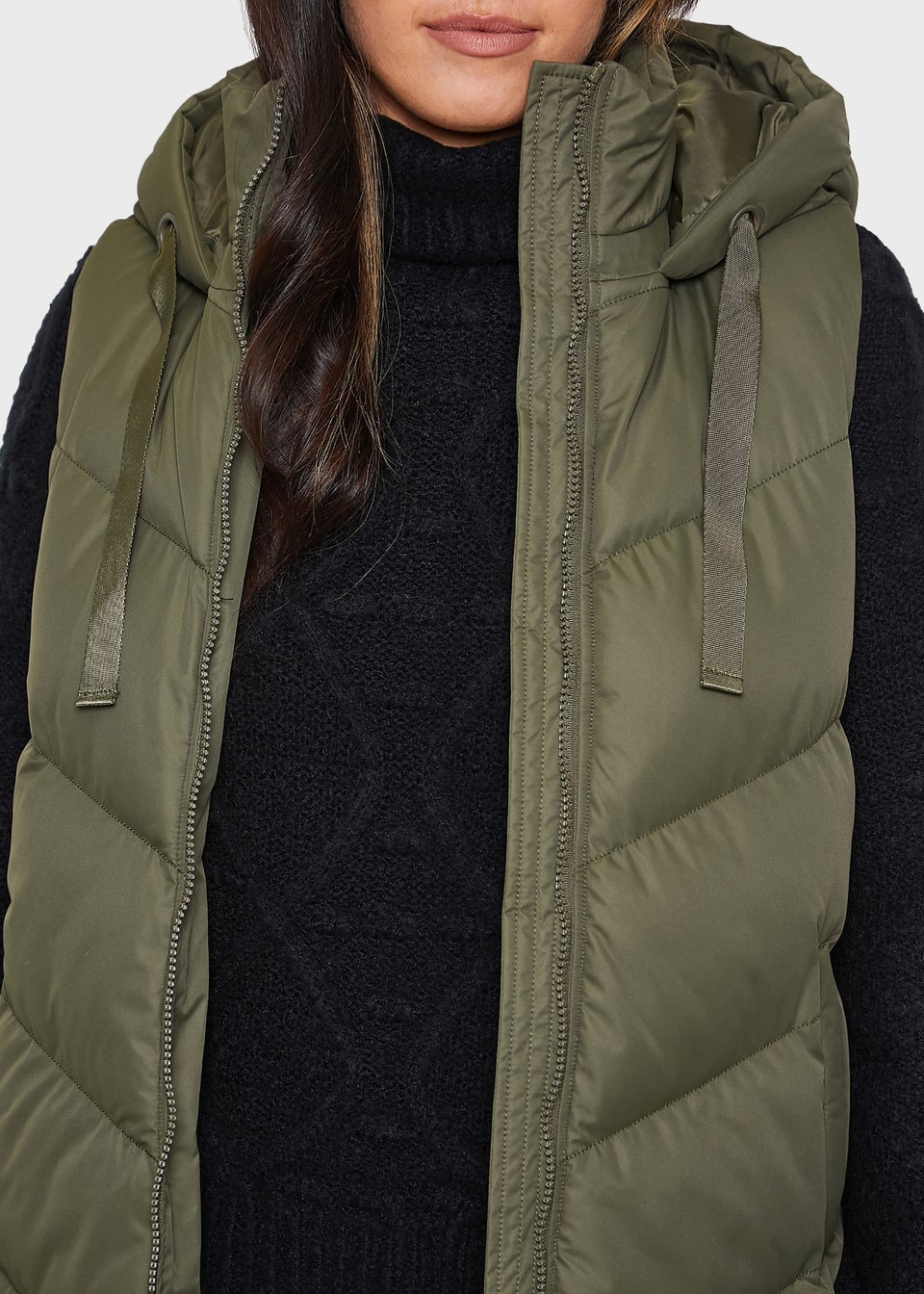 Threadbare Khaki Vamp Longline Padded Gilet Matalan