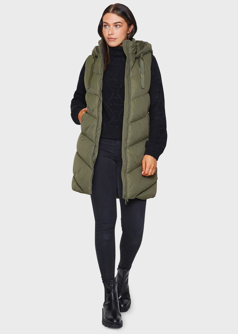 Threadbare Khaki Vamp Longline Padded Gilet Matalan