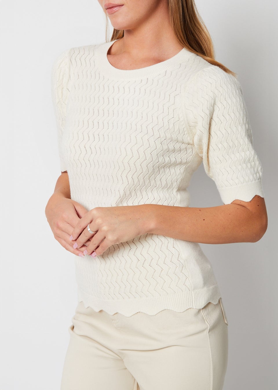 Threadbare Stone Auckland Pointelle Knitted T-Shirt