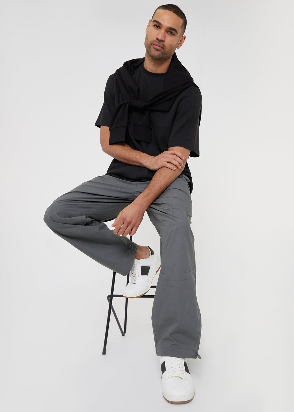 Threadbare Grey Cotton Relaxed Fit Jogger Style Cuffed Trousers