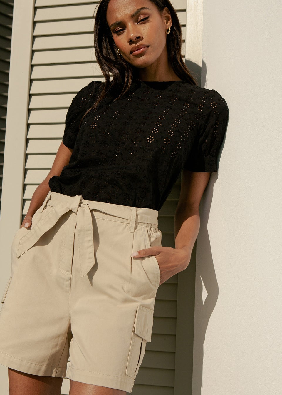 Threadbare Stone Cotton Smile Belted Cargo Shorts