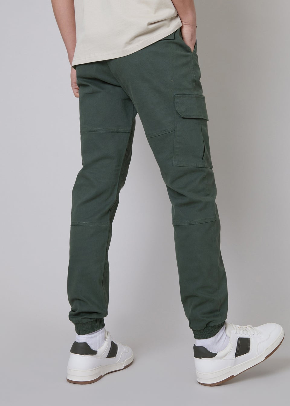 Threadbare Dark Grey Cotton Jogger Style Cargo Trousers With Stretch