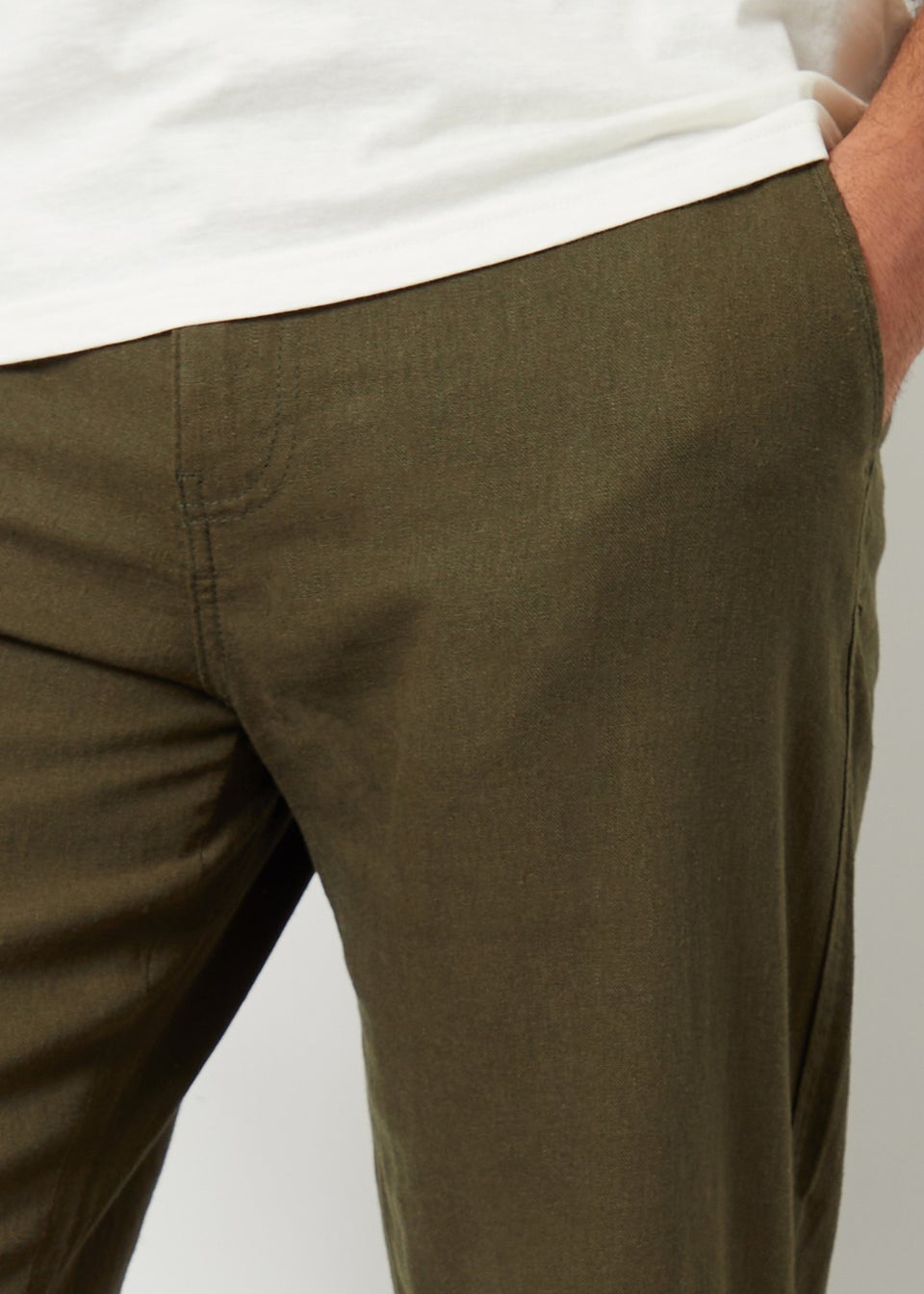 Threadbare Khaki Linen Blend Trousers