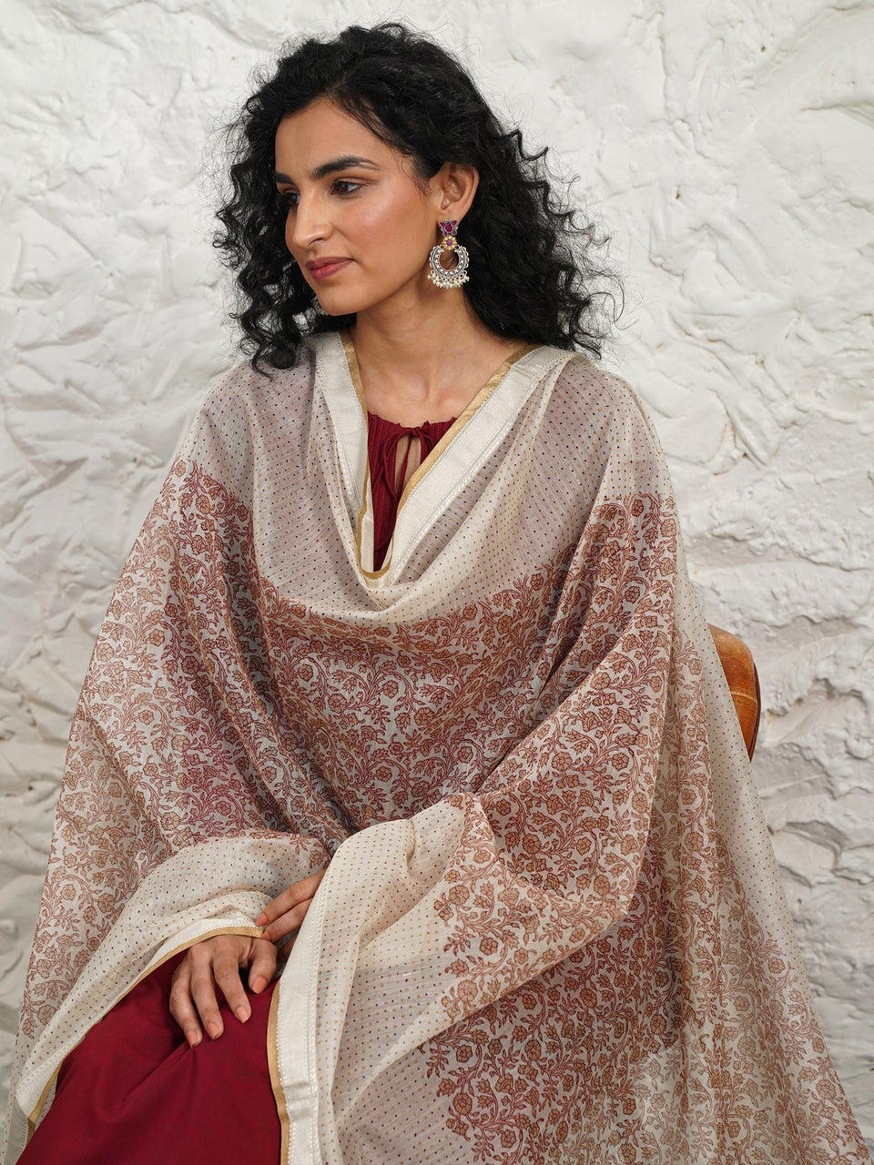 Women Beige Brown Cotton Block Print Collection Dupatta