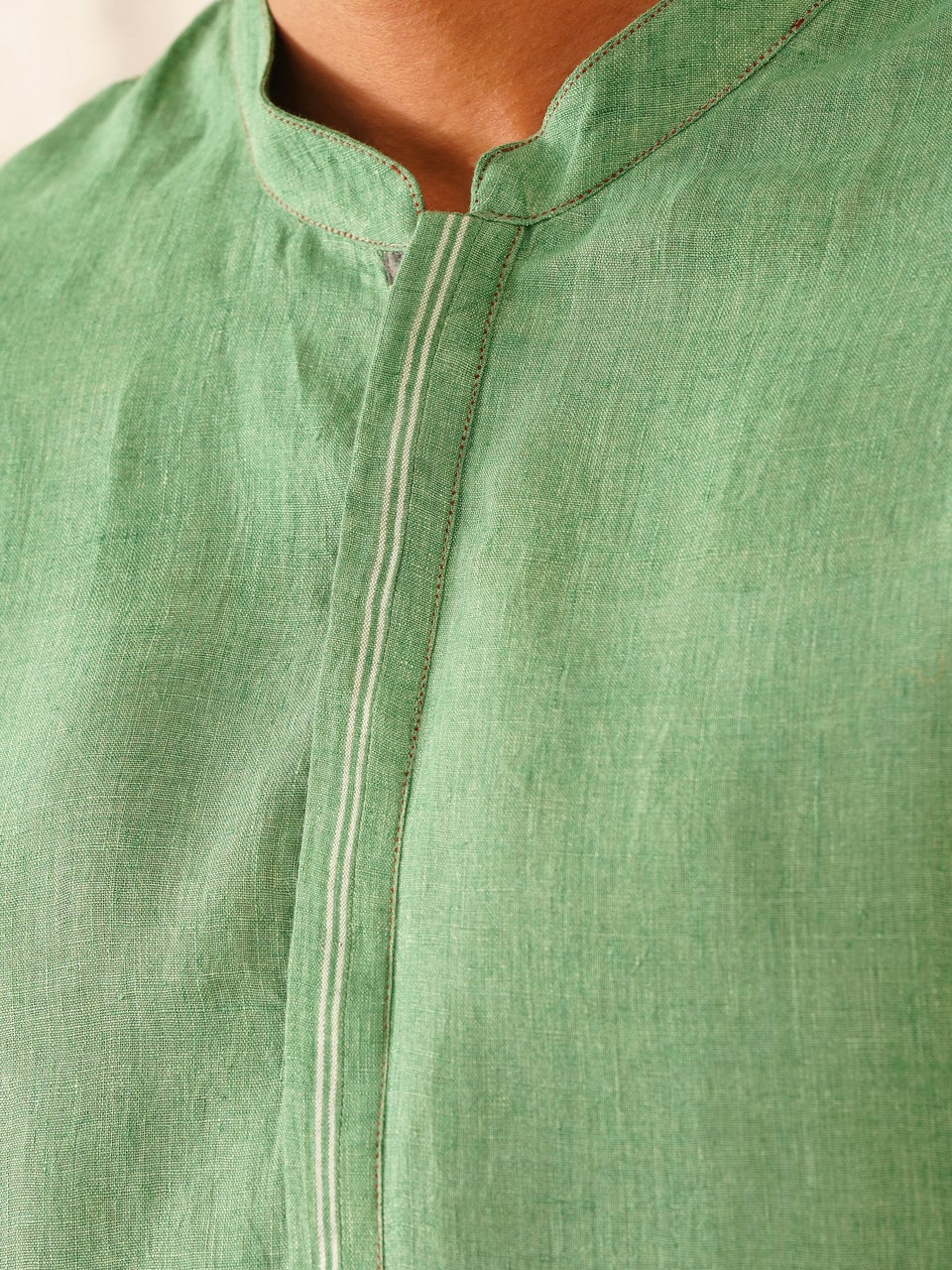 Men Green Cotton Straight Fit Solid Full Sleeves Kurta