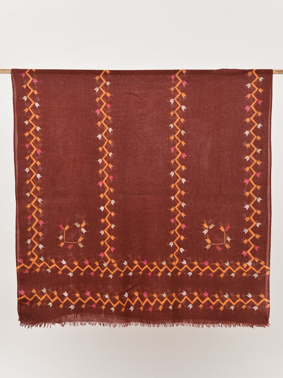 Asees Asees Women Maroon Red Wool Phulkari Shawl