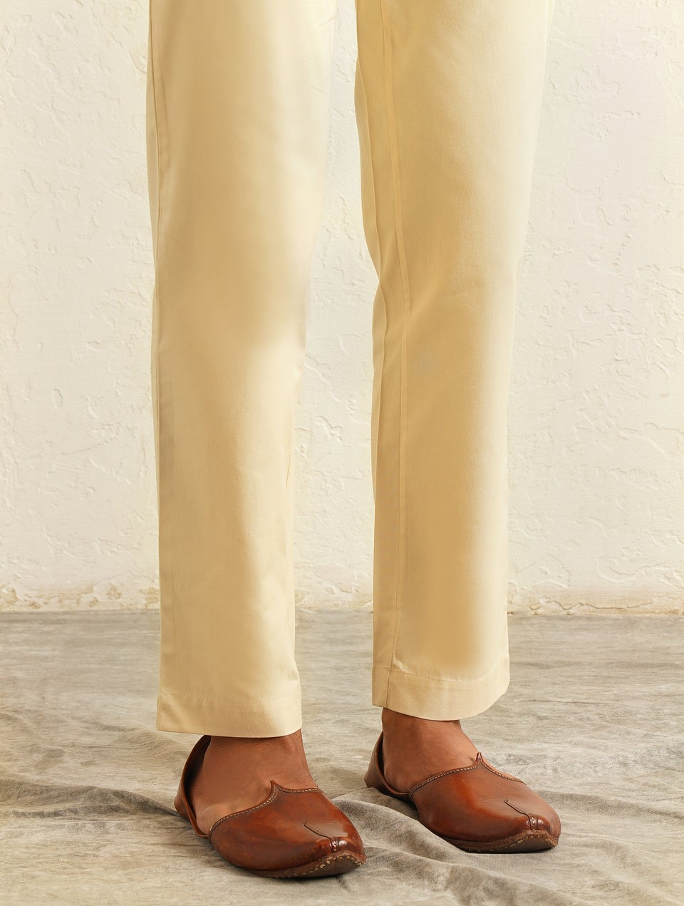 Men Cotton Beige Brown Straight Fit Pants