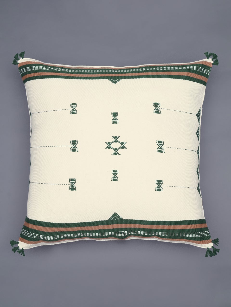 Multicolour Cotton Kashida Woven Cushion Cover