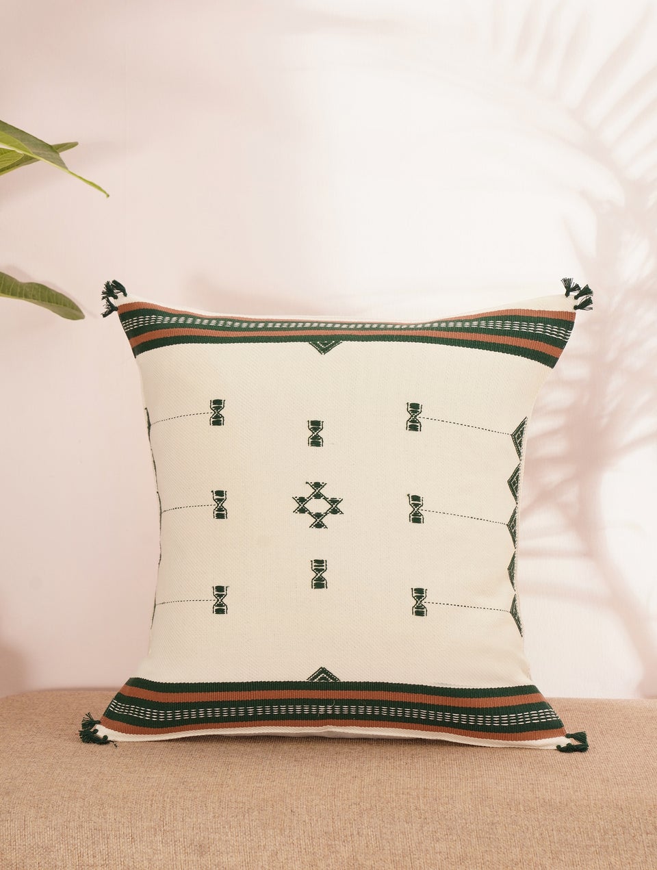 Multicolour Cotton Kashida Woven Cushion Cover
